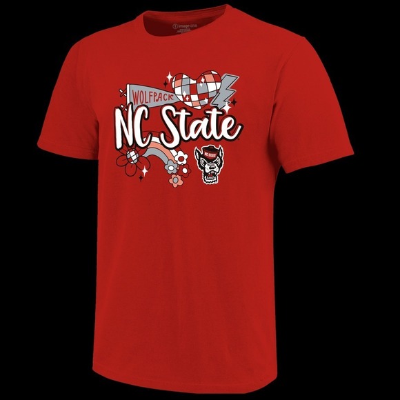 Tops - NC State Wolfpack Youth Red Heart Disco T-Shirt